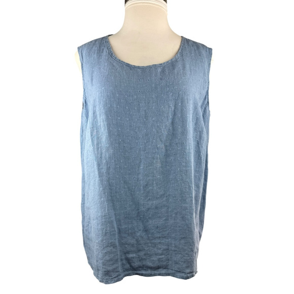 FLAX 2 Piece Linen Set Jacket & Sleeveless Shirt Blue Lagenlook Plus Size 1G 1X - Picture 2 of 16